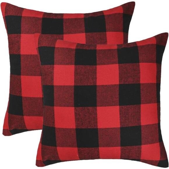 4TH Emotion Set of 2 Christmas Buffalo Check Plaid Throw Pillow Covers Cushion - Picture 1 of 7